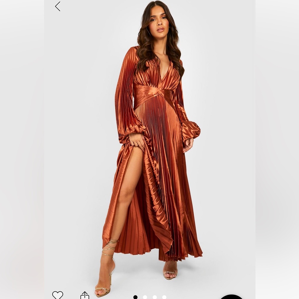 Pleated Satin Midi Dress